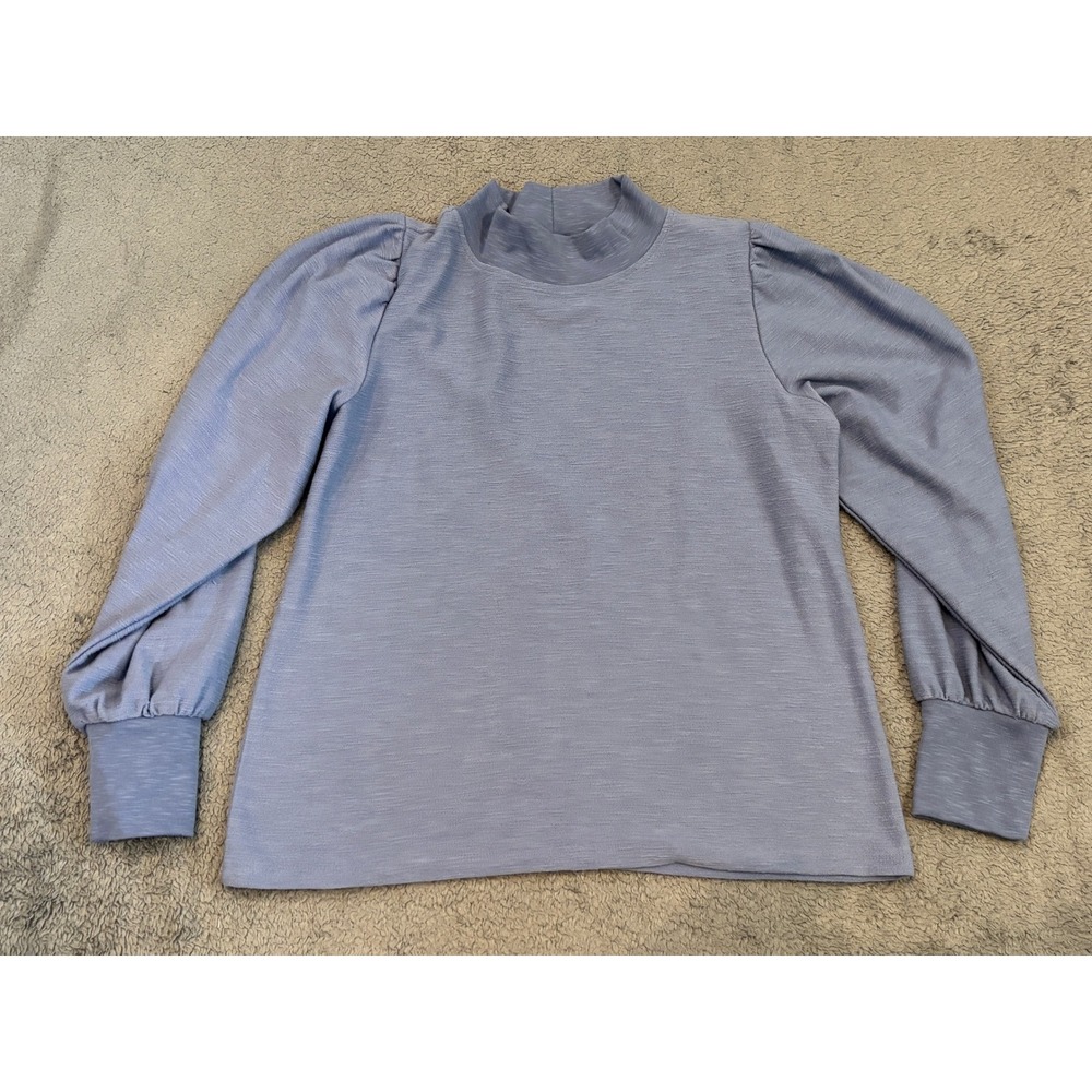 LOFT Outlet Womens Blue Mock Neck Puff Shoulder Long Sleeve Knit Top Size M